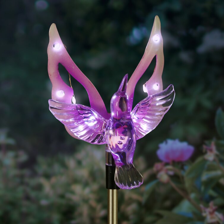 Metal Hummingbird and Flower Garden Stake - Steel Gardening Decor