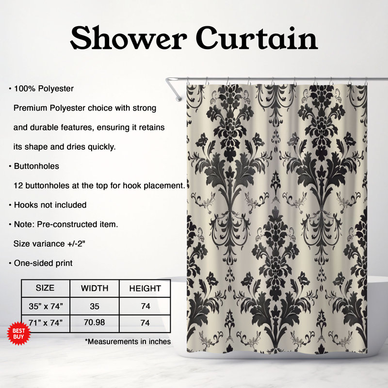 Aristocratic Patterns - Rideau de douche standard 1 pièce, H 74 po x l 71 po