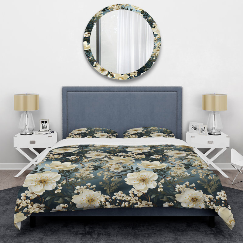 Ensemble de housse de couette à fleurs crème délicates, Housse de couette pour grand lit et 2 taies décor