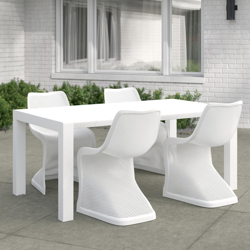 Ensemble de salle à manger rectangulaire en plastique pour 4 personnes Farrah, Blanc