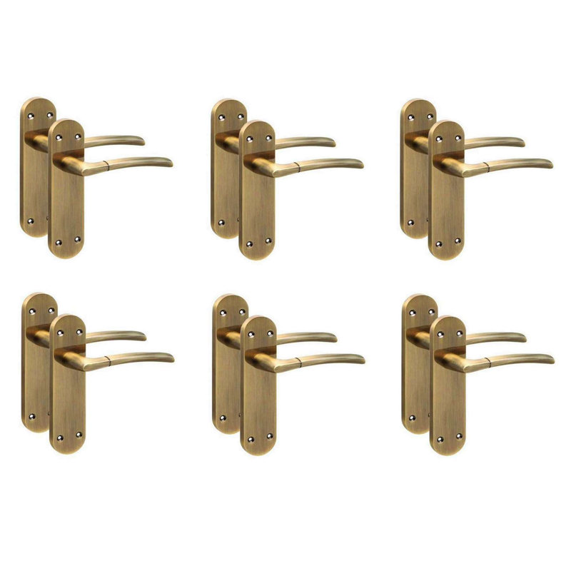 Golden Grace 6 Pairs Victorian Indiana Design Long Rounded Backplate Scroll Internal Door Handle Antique Brass - 182mm x 45mm