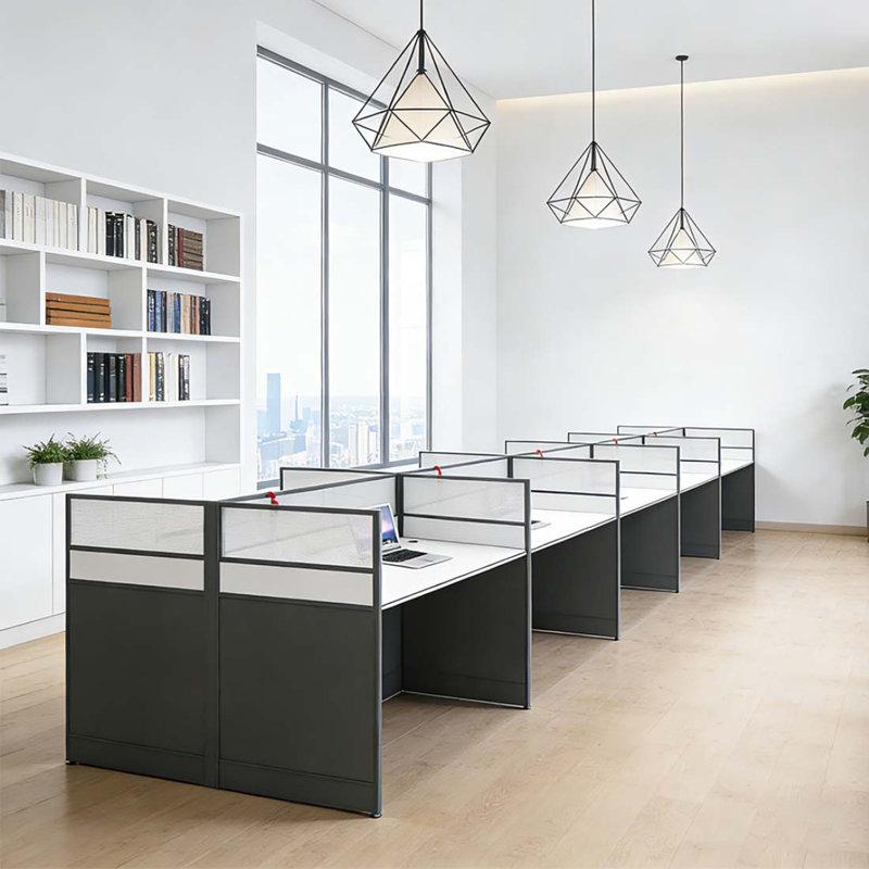 Rectangle White/Grey 10 Person Office Cubicle Desk