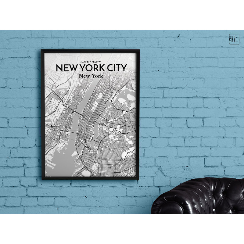 Carte de New York - impression sur papier, H 20 po x l 16 po x P 0,05 po