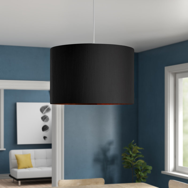 20cm H Silk Drum Pendant Shade, Black/Copper