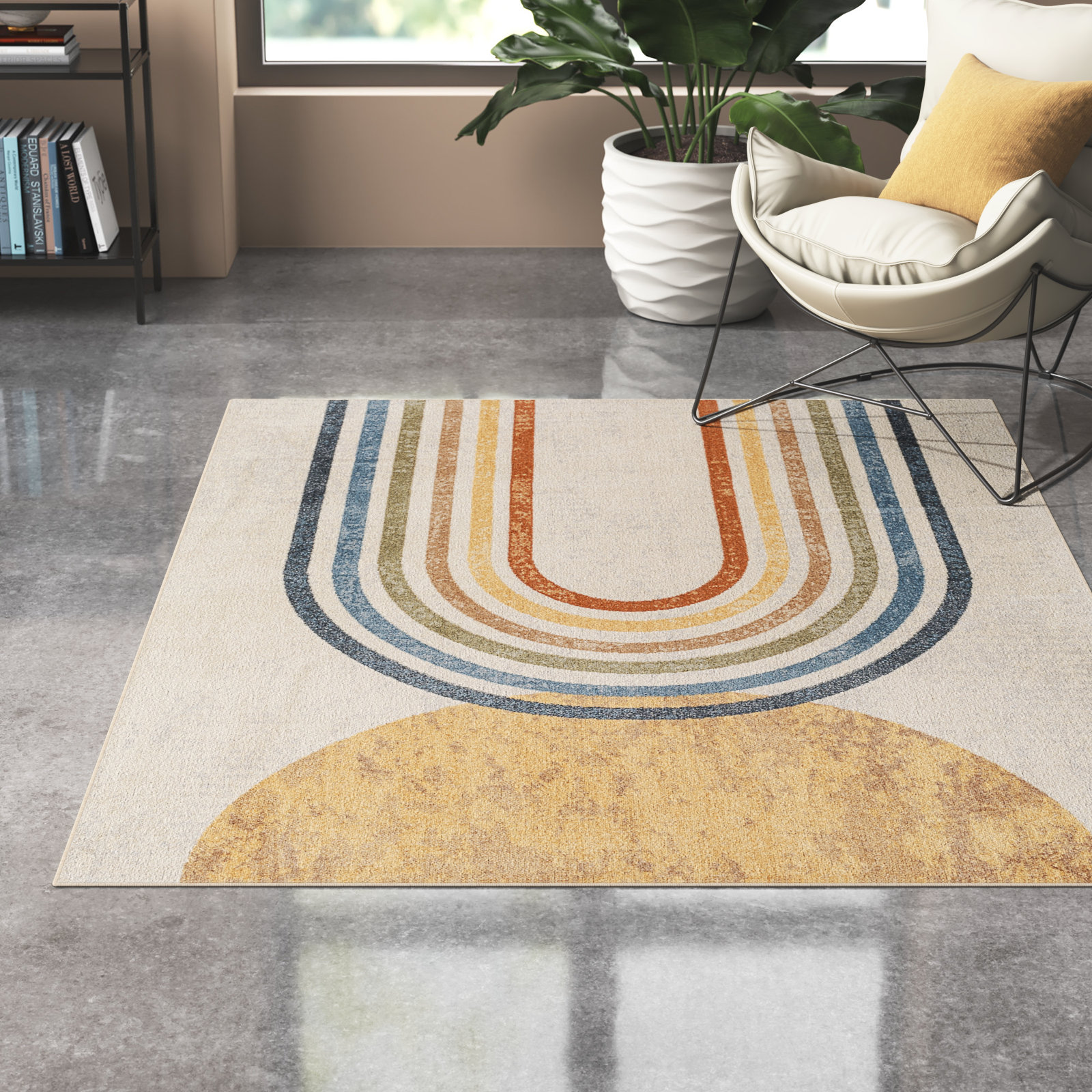 Machine Washable Rug 5' X 7', Ultra-Thin Abstract Modern Area Rug