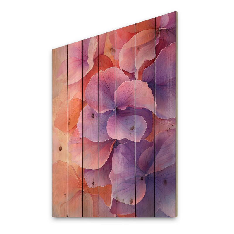 Lavande fluide, Hortensia fluide I - Art mural bois d'hortensia - sur bois de pin naturel, H 20 po x l 10 po x P 0,78 po
