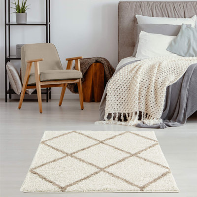 Myshaggy Collection Rugs Diamond Design in Ivory Beige