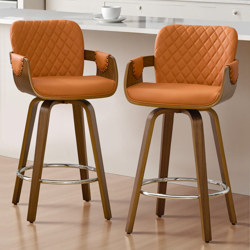 Modern Upholstered Swivel Counter Height Bar Stool, Orange
