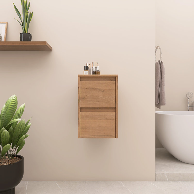 Armoire de salle de bain murale 12 pouces, 2 tiroirs à fermeture douce, H 18,9 po x l 11,83 po x P 17,96 po, Imitation chêne