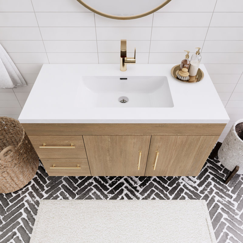 41.73228'' Single Bathroom Vanity with Acrylic Top, Teak Oak