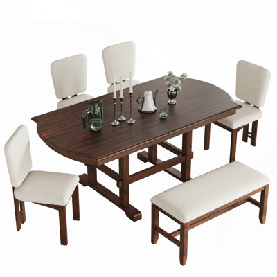 6-Piece 78" Extendable Wood Dining Set with 4 Upholstered Chairs and Removable Leaf by Lark Manor