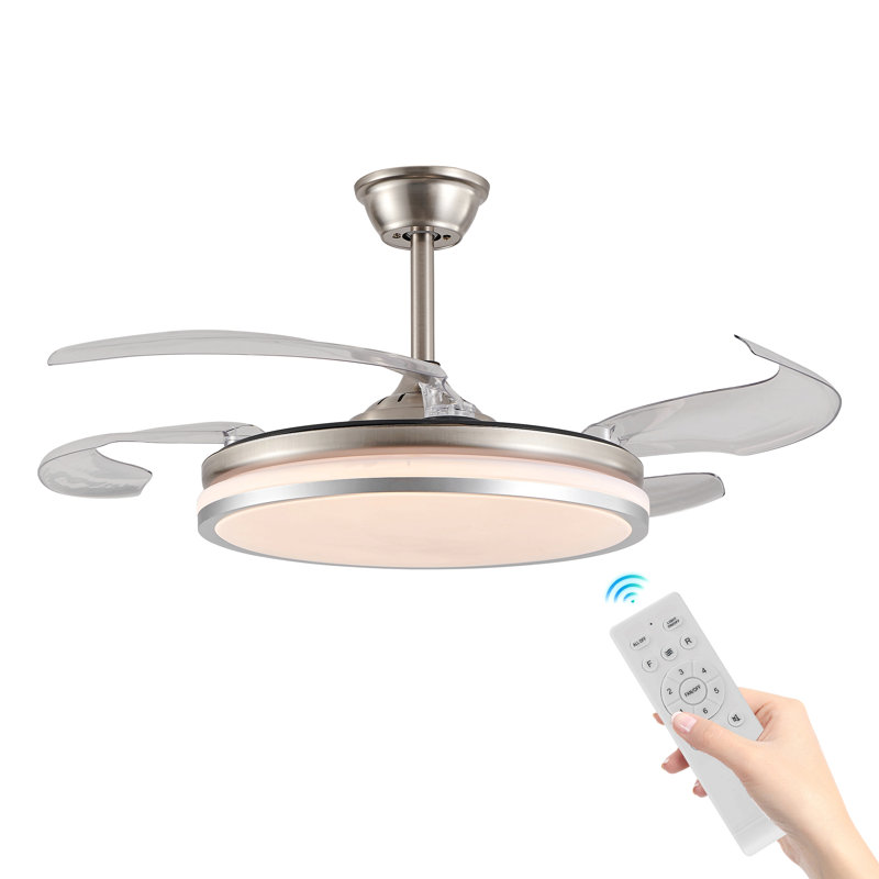 Ventilateur de plafond à DEL moderne de 42 pouces avec lumière et télécommande, pales rétractables, moteur à courant continu réglable à 6 vitesses et silencieux pour le salon, la chambre à coucher, la salle à manger