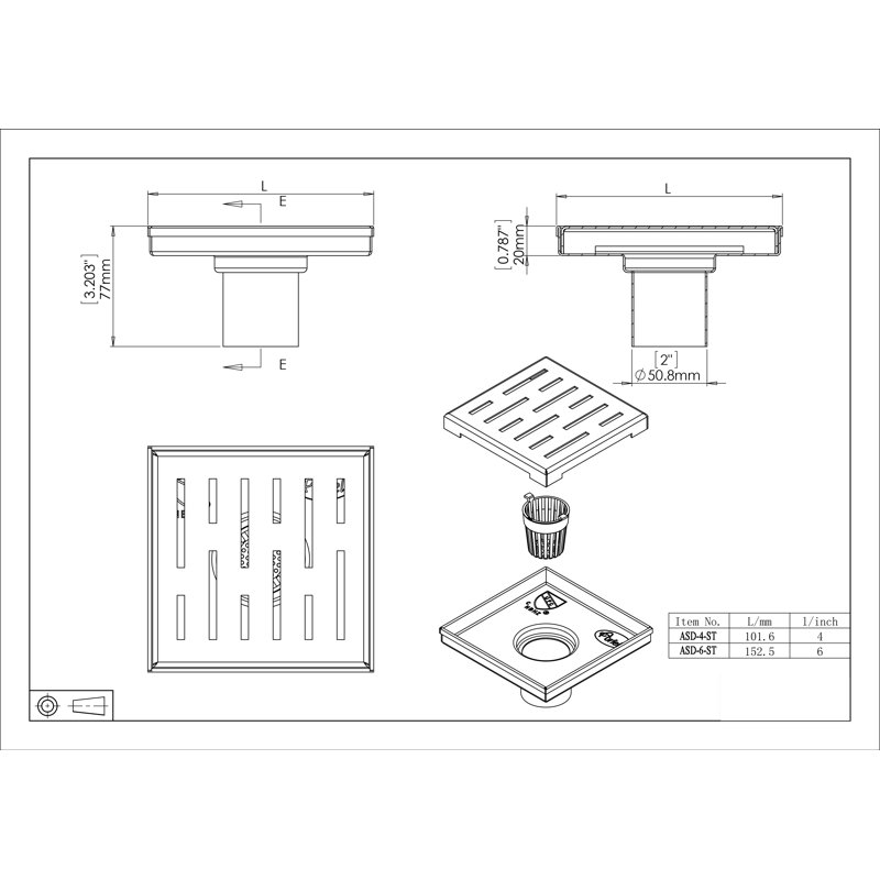 W Linear Grid, 3.203" H x 6" W x 6" D