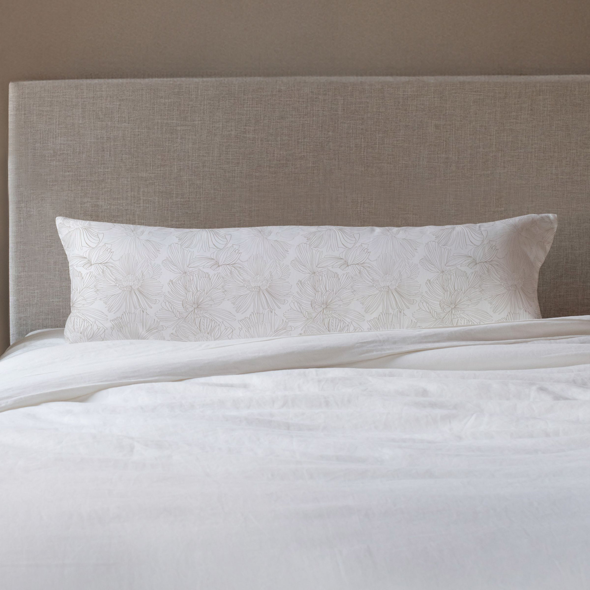 100% French Linen Pillow Sham, Rectangle 16"H x 44"W, Cream & Putty Floral