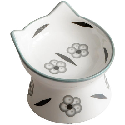 Dexypaws: bol pour chat surélevé en céramique - floral - 7 oz, plat pour animaux, repas, nourriture et eau, hauteur ergonomique, élégant - peu profond - surélevé