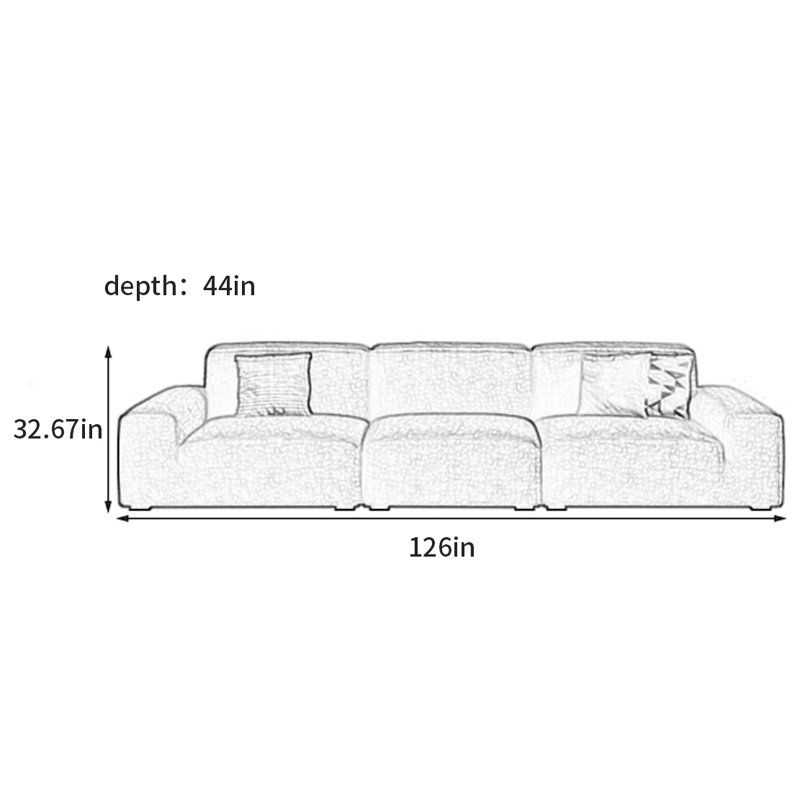 Canapé français de luxe simple et léger, 5, H 32,67 po x l 126 po x P 44 po