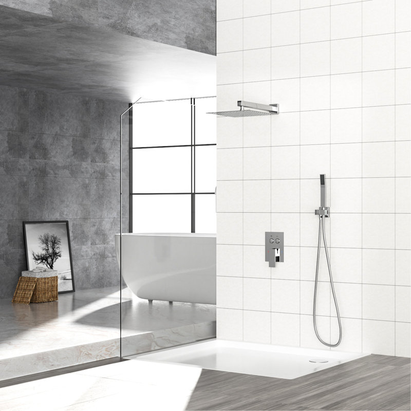 10 Inch Square Dual Shower Head - Handheld And Wall Mounted With
