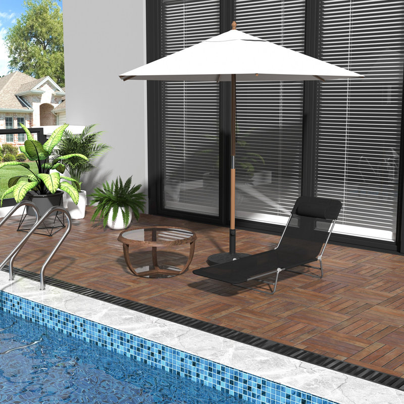 Sun Lounger Folding Chaise Lounge Pool Chairs, Black, Black