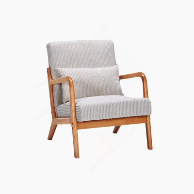 Fauteuil d'appoint de style moderne Mid-Century avec coussin, fauteuil de lecture rembourré avec structure en bois massif pour le salon, la chambre à coucher et le balcon