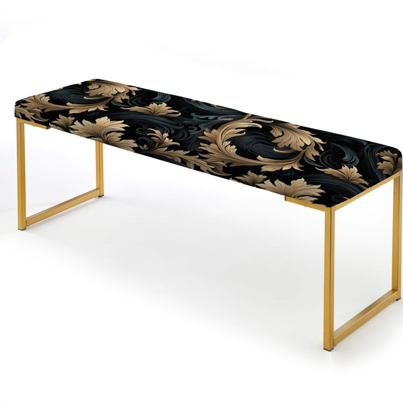Banc en tissu damassé noir et doré Flower Blossoms III - damas noir