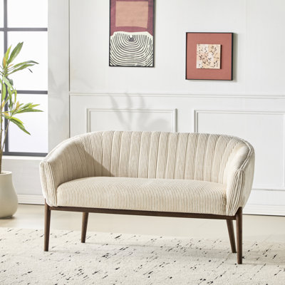 Velours côtelé avec abat-jour beige et noyer, surpiqûres en canaux, pieds en bois effilés, accoudoirs courbés, rembourrage en mousse haute densité, tissu 100%, pour les couleurs de la maison, bon