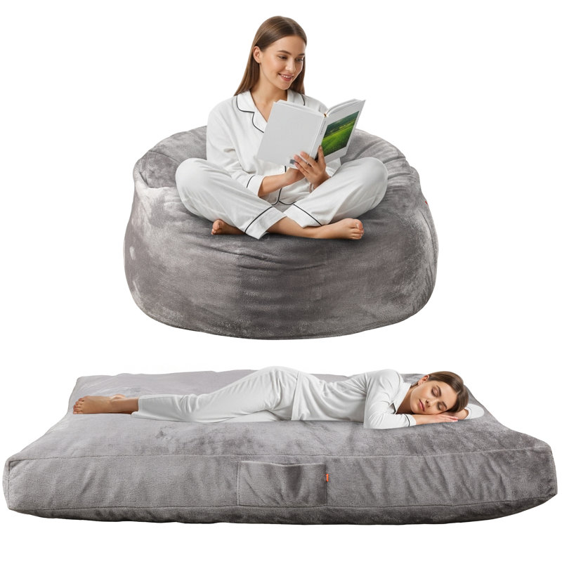 Bean Bag Chair, 2-In-1 Convertible Bean Bag Bed With Soft Removable Cover, Suitable For Living Room, Bedroom Use By Kids, Adults And Couples