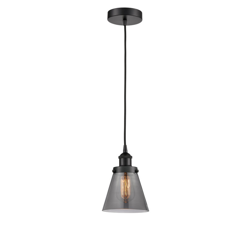 Mini-luminaire suspendu 1 lumière Cone, Gris, H 9,5 po x l 6,25 po x P 6,25 po, Noir mat