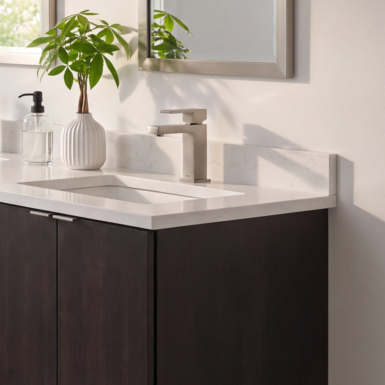 Modern Single-Handle Bathroom Faucet with Drain, Brilliance Stainless