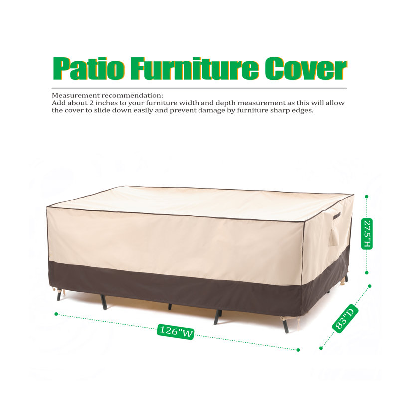 Premium Waterproof Outdoor Patio Rectangular Table Cover: Latest Rip-Stop Fabric, 3-Year Warranty, 27.5" H x 126" W x 83" D