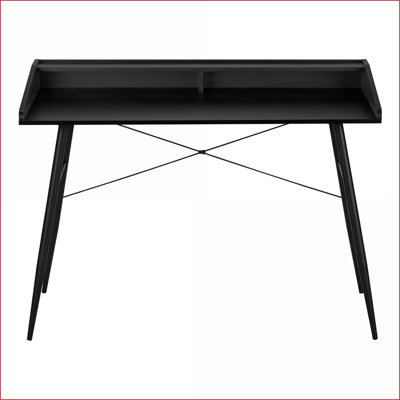 Bureaux, bureau d'ordinateur de bureau moderne de L 48 po avec casiers de rangement et tablettes, stratifié noir et métal | Panneau de particules | Noir