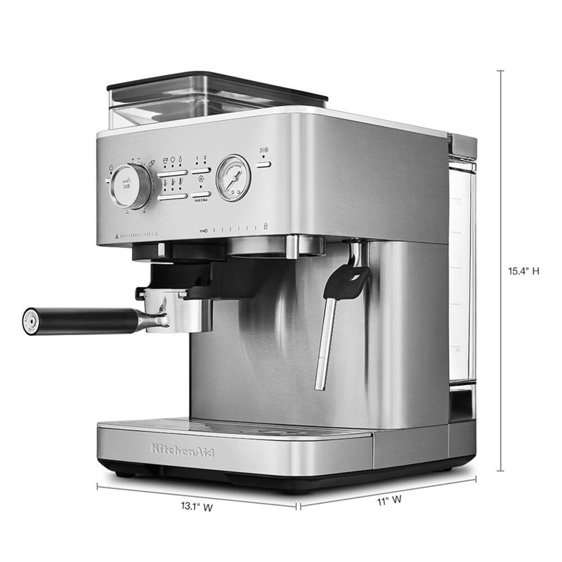 Semi Automatic Espresso Machine with Burr Grinder in Juniper, Stainless Steel