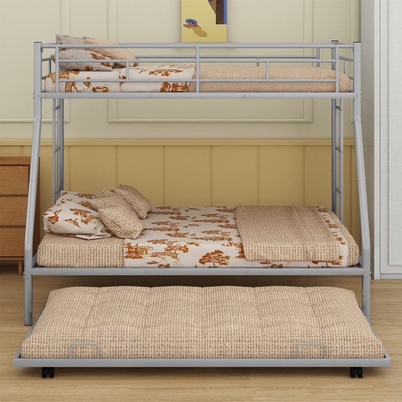 Bunk Bed With Trundle, Two-Side Ladders, Silver