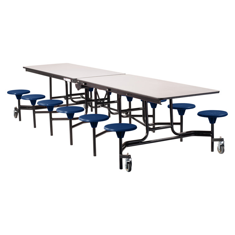 NPS Mobile Cafeteria Table with Stools, 12' Long, MDF Core, Black Protect Edge & Frame, Grey Nebula