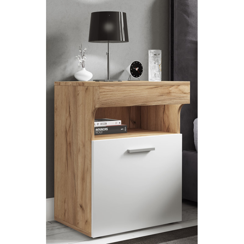 Enni 45cm W Manufactured Wood Bedside Table, Honey Oak