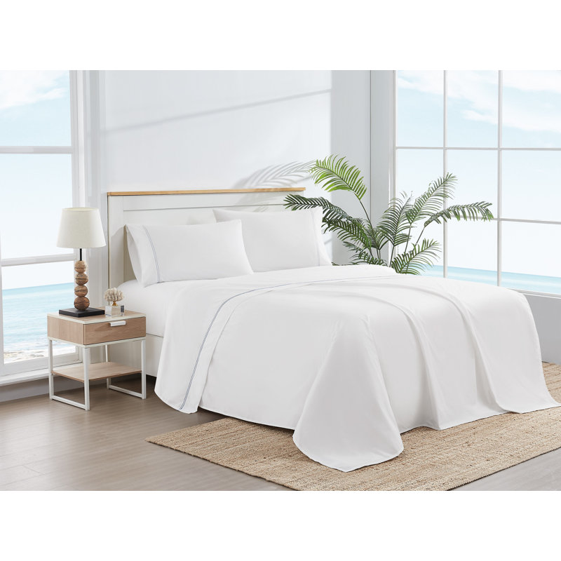 Ensemble de draps en percale 100% coton Scout, Ensemble de draps pour lit double avec deux taies, Bleu marine
