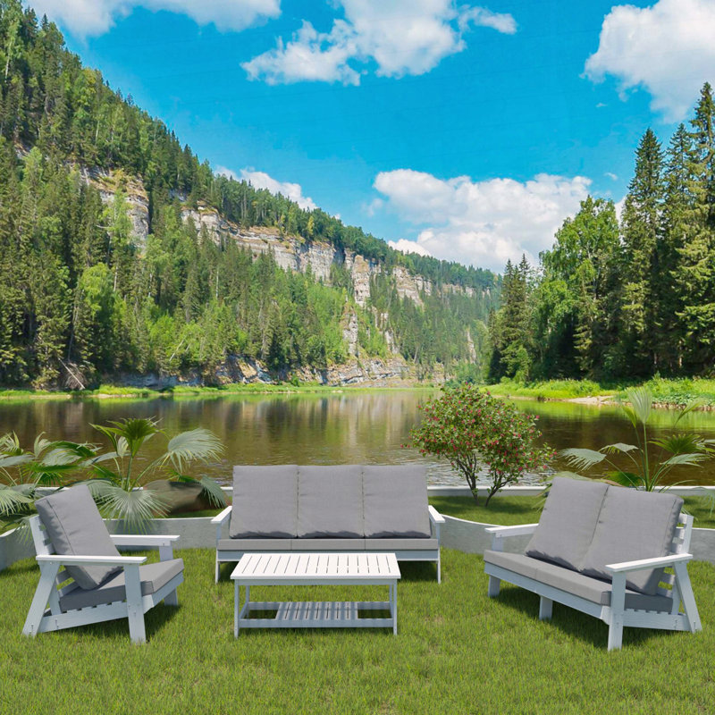 Causeuse avec coussin, canapé de jardin extérieur grain de bois