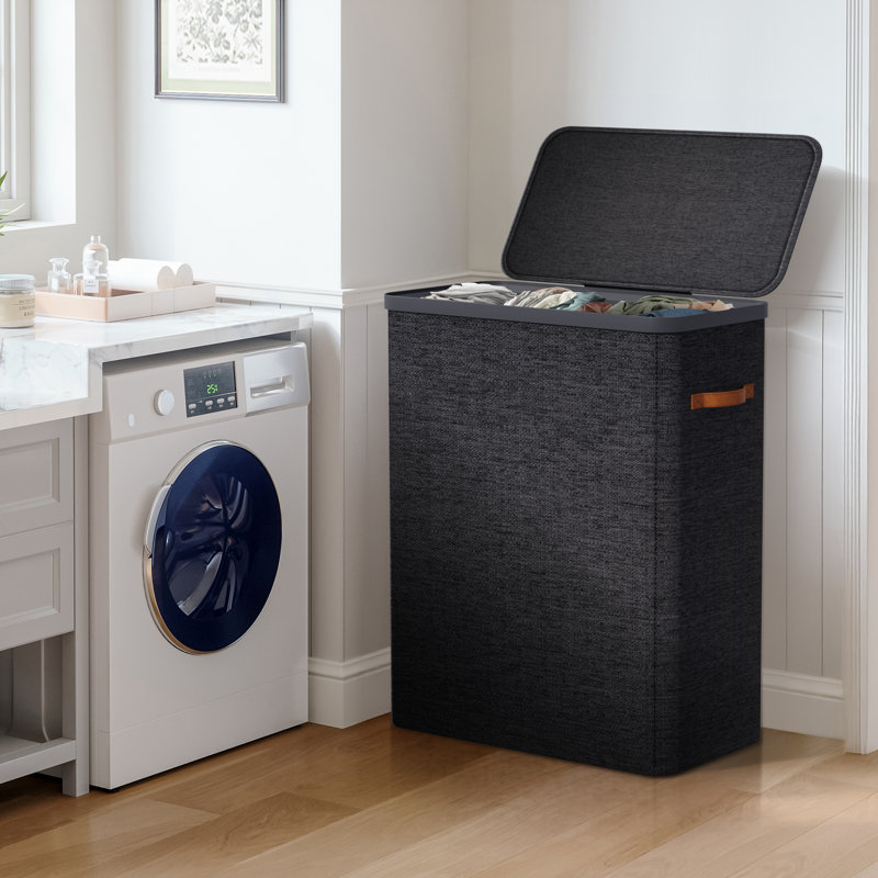 Sorbus Fabric Laundry Hamper - Collapsible 3-Compartment Laundry Basket with Removable Laundry Bag - Black, Black
