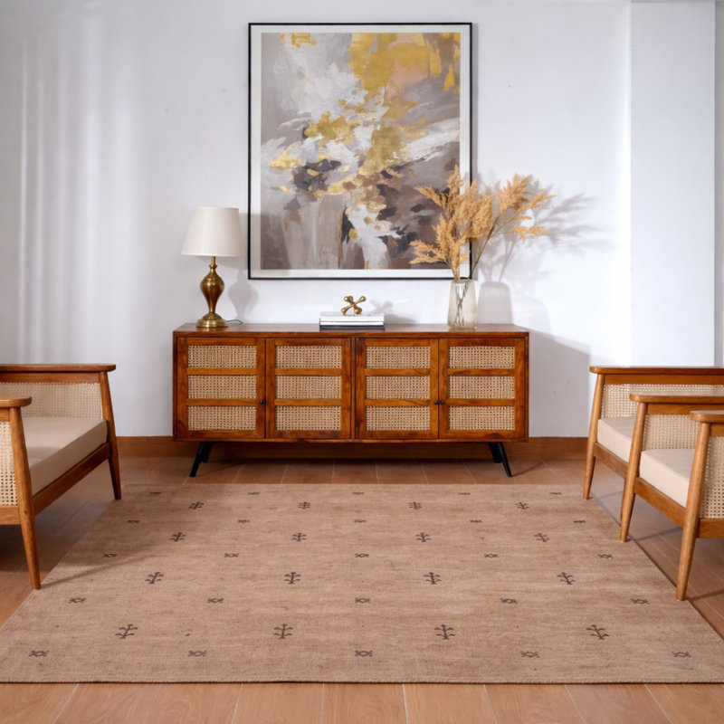 Ownby Hand Knotted Loom Wool Eco-Friendly Area Rugs - Square, Camel Brown Color, Contemporary Modern Design, High Pile Thick Handmade Anti Skid Area Rugs for Living Room, Bed Room