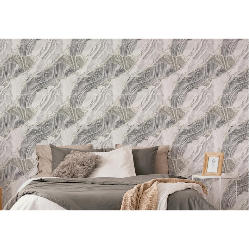Fresco Agate Marbled Plain Grey Gold Wallpaper