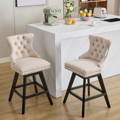Ensemble de tabourets de bar pivotants en velours de 2 po à hauteur de comptoir avec dossier et pieds en bois Home Bar Kitchen Island