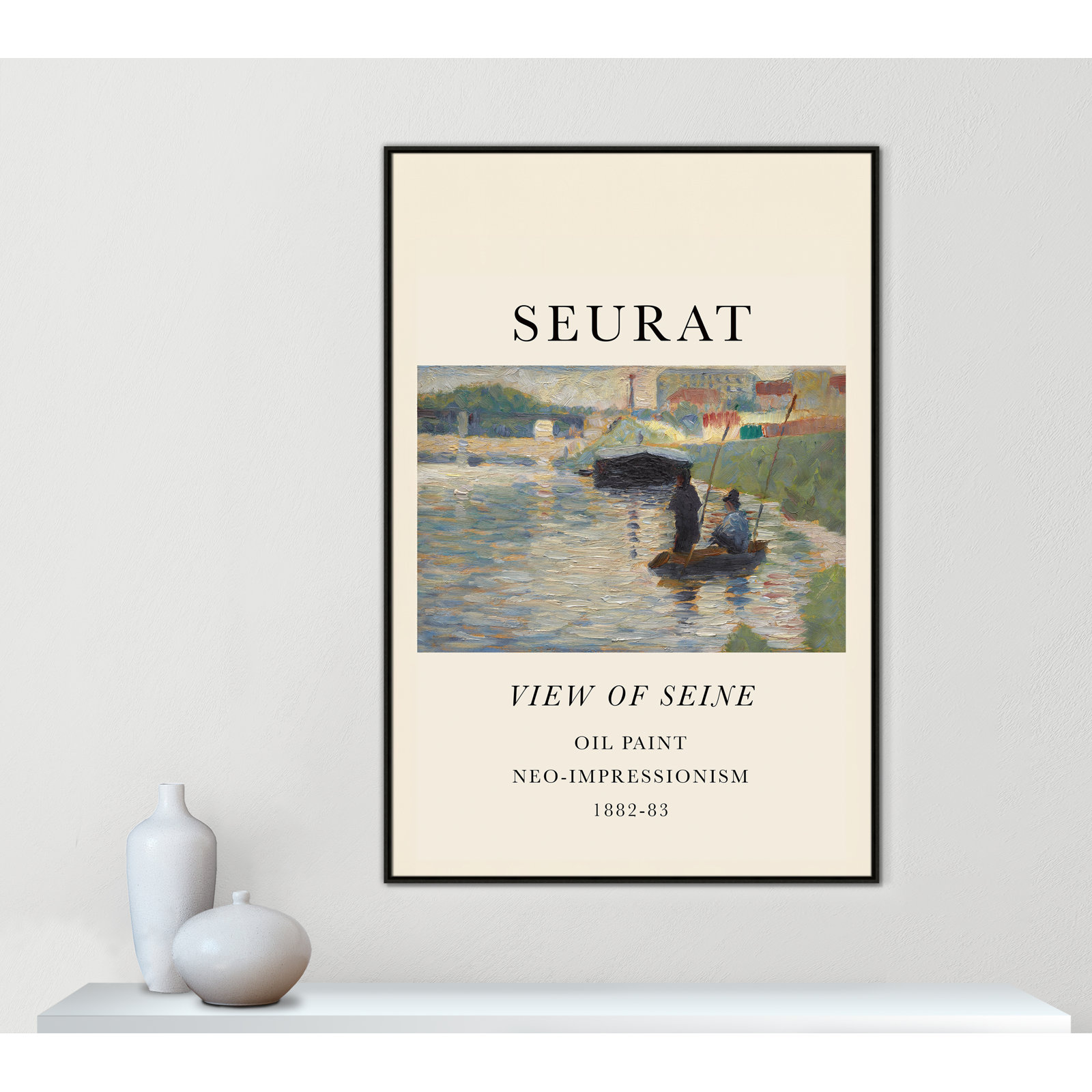 View Of Seine by Georges Seurat, Espresso Floater Frame, No, 61.5" H x 41.5" W x 2" D