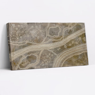 Tableau sur toile à motif à pois abstrait taupe et crème