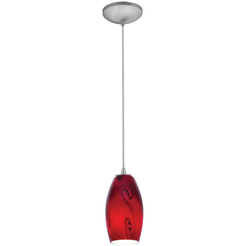 Luminaire suspendu en forme de cloche à 1 lumière Baur, Acier brossé, Ciel rouge