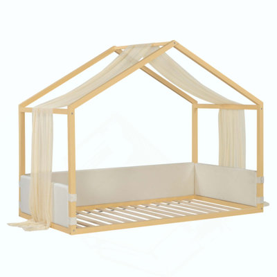 Lit à baldaquin avec panneaux latéraux rembourrés en velours, baldaquin en gaze respirante, cadre de lit plateforme à rembourrage doux, lit moderne facile à assembler pour la chambre à coucher, chambre d'amis