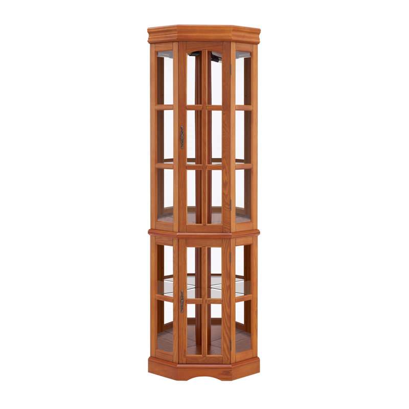 Vitrine d'angle avec 5 tablettes et système d'éclairage, solution de rangement compacte et élégante