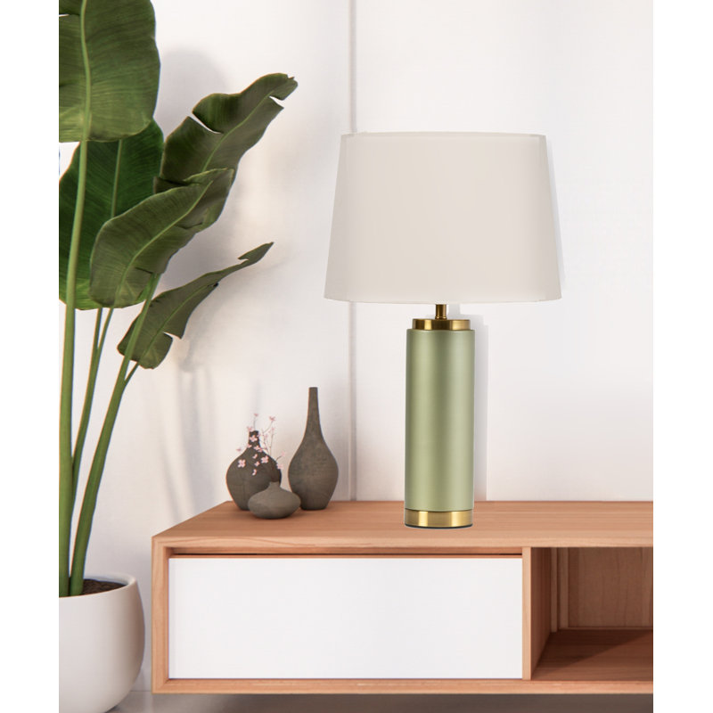 Cylinder 55cm Metal Ceramic look Table Lamp, Green, Ivory
