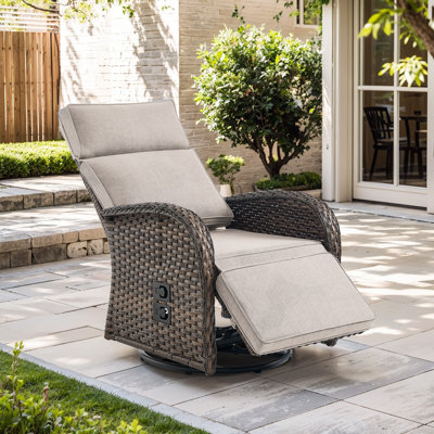 Imma Patio Recliner Swivel Chair With Adjustable Backrest & Footrest, All-Weather Outdoor Chaise Lounge Chair