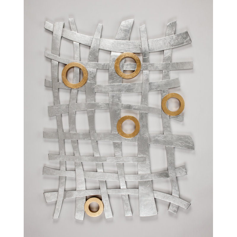 Large Silver and Gold Abstract Metal Wall Sculpture