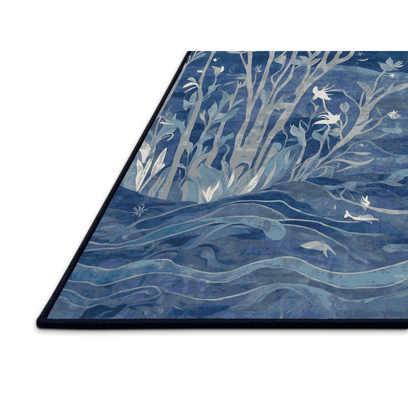 Tapis bleu soyeux et moelleux, Carré 3 pi