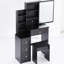Meuble-lavabo noir pour espaces restreints avec tabouret rembourré, grand miroir coulissant, tabouret d'armoire multicouches et petites chambres à coucher-1331057967